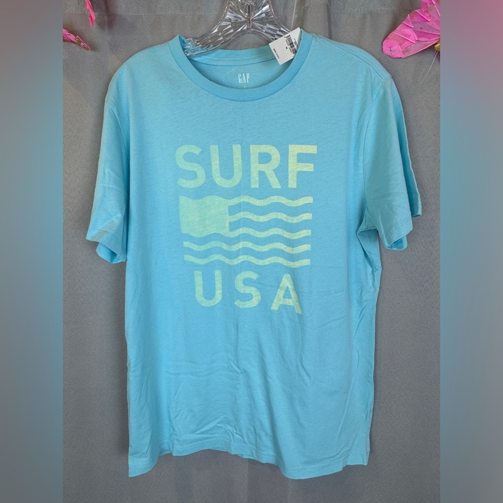 Men’s Gap Surf USA Pale Blue Graphic T- Sz Medium